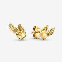 Load image into Gallery viewer, 925 Sterling Silver Gold Plated Golden Snitch Stud Earrings