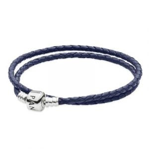 Plain Clasp Blue Double Leather Bracelet