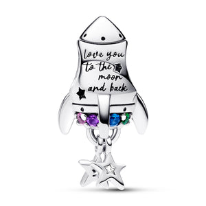 925 Sterling Silver 'Love You to the Moon and Back' Rocket Bead Charm