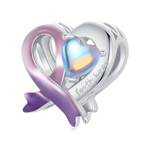 925 Sterling Silver Cancer Ribbon Faith Hope Heart Bead Charm