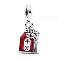 925 Sterling Silver Red Enamel Chinese Dangle Charm