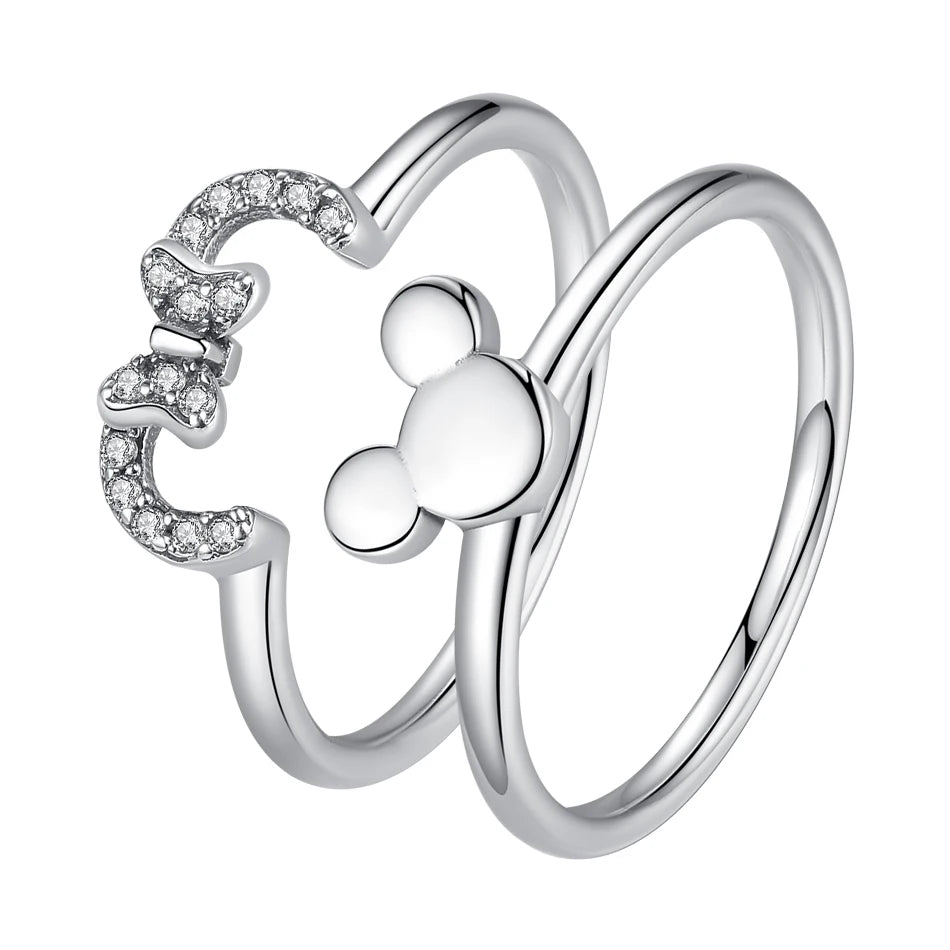 925 Sterling Silver Mickey & Minnie Mouse Ring Set