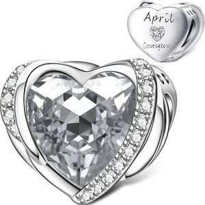 925 Sterling Silver Heart CZ  Birthstones  Bead charm