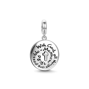 925 Sterling Silver "With God all things are Possible - Matthew 19:26"  Dangle Charm