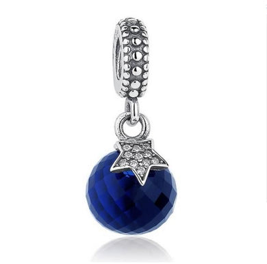 925 Sterling Silver Midnight Blue Moon & Star Dangle Charm
