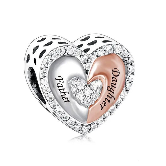 Two Tone Father and Daughter Heart Bead Charm
