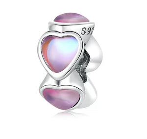 925 Sterling Silver Pink Heart Moonstone Spacer