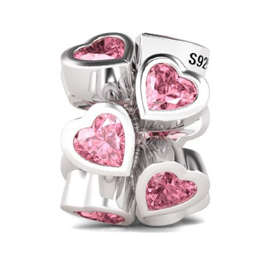 925 Sterling Silver Pink CZ Hearts Spacer