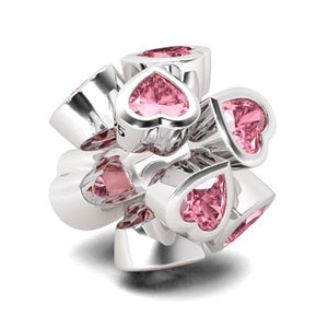 925 Sterling Silver Pink CZ Hearts Spacer