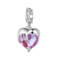 925 Sterling Silver Pink Dripping Heart Dangle Charm