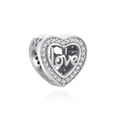925 Sterling Silver CZ Love Heart Bead Charm