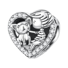 Load image into Gallery viewer, 925 Sterling Silver Cz Boy and Dog “Thank You for Being with Me” Heart Bead Charm