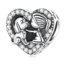 Load image into Gallery viewer, 925 Sterling Silver Cz Girl and Dog Heart Bead Charm