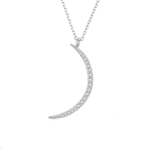925 Sterling Silver CZ Crescent Moon Necklace