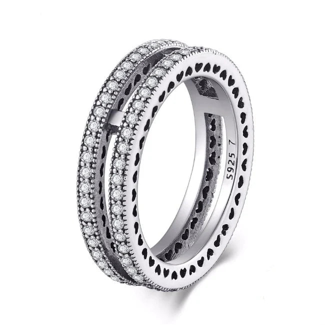 925 Sterling Silver Double Band CZ  Ring