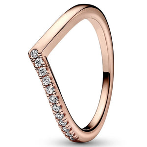 Rose Gold Plated Half CZ Sparkling Wishbone Ring