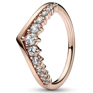 Rose Gold Plated Clear CZ Sparkling Wishbone Ring