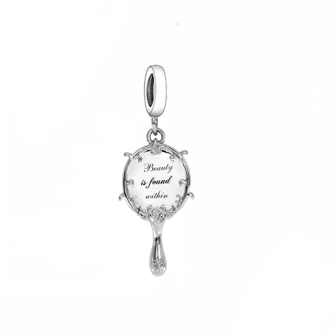 925 Sterling Silver Beauty and the Beast Mirror Dangle Charm Be