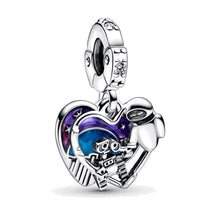 Load image into Gallery viewer, 925 Sterling Silver Wall-E &amp; Eve Heart Dangle Charm