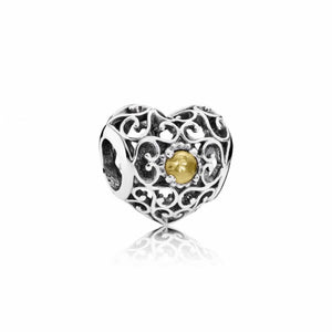 925 Sterling Silver Yellow CZ Openwork Heart Bead Charm