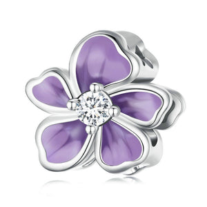 925 Sterling Silver Purple Blossom Flower Bead Charm