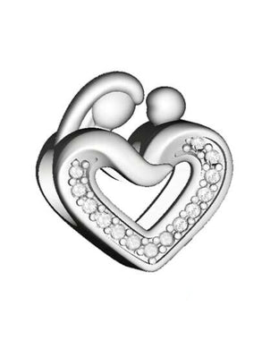 925 Sterling Silver Mom & Baby CZ Heart Bead Charm