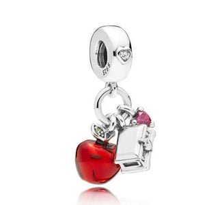 925 Sterling Silver Snow White Apple & Heart Box Dangle Charm