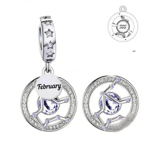 925 Sterling Silver Cz Birth Month Constellation/ Zodiac Dangle Charm