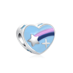 925 Sterling Silver Blue Enamel Shooting Star Heart Bead Charm