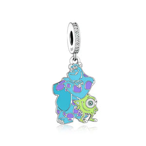 925 Sterling Silver Monsters Inc Mike & Sully  Dangle Charm