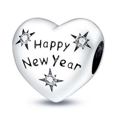 925 Sterling Silver “Happy New Year” Heart Bead Charm