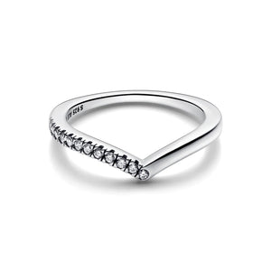 925 Sterling Silver CZ Half Sparkling Wishbone Ring