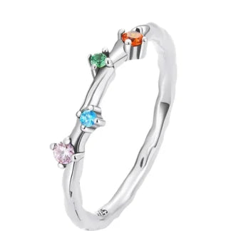925 Sterling Silver Colorful CZ Vine Ring