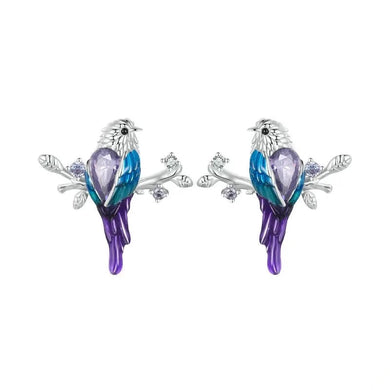 925 Sterling Silver Purple Bird  Stud Earrings