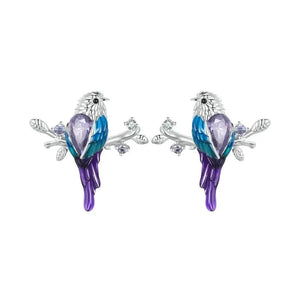 925 Sterling Silver Purple Bird  Stud Earrings