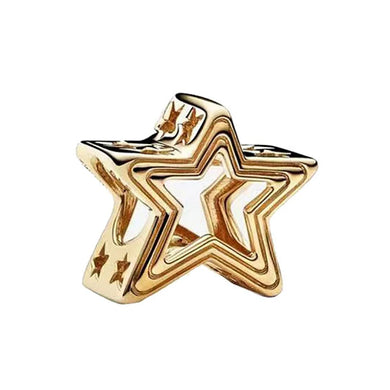 925 Sterling Silver Gold Plated Openwork Star Bead Charm