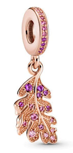 925 Sterling Silver Rose Gold Plated Purple CZ Feather Dangle Charm