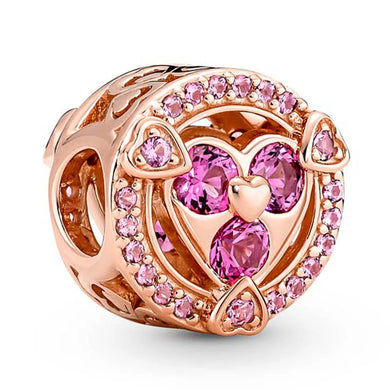925 Sterling Silver Rose Gold Plated Pink CZ Love Heart Bead Charm
