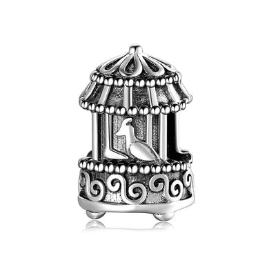 925 Sterling Silver Bird In A Cage Bead Charm