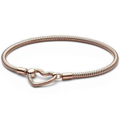 925 Sterling Silver Rose Gold Plated Heart Clasp Snake Chain Bracelet