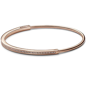 925 Sterling Silver Rose Gold Plated Signature I-D Pavé Bangle