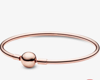 925 Sterling Silver Rose Gold Plated Round Clasp Solid Bangle