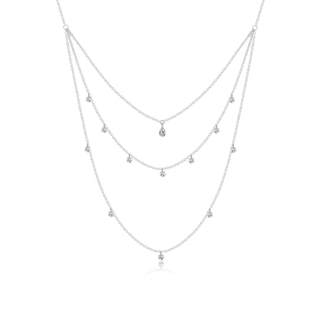 925 Sterling Silver Sparkling Cz Layered Necklace