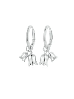 925 Sterling Silver Dainty Dangle Lily  Hoop Earrings