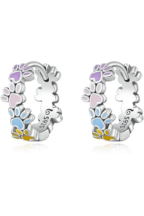 Color Dog Paw Print Hoop Earrings