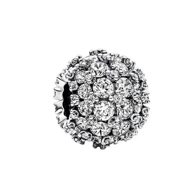 925 Sterling Silver Sparkling CZ Pave Round Bead Charm
