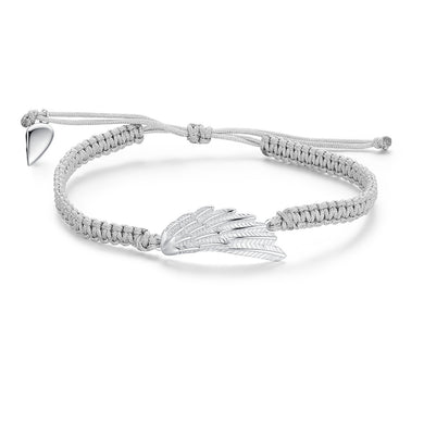 925 Sterling Silver Grey Angel Wing Rope Adjustable Bracelet