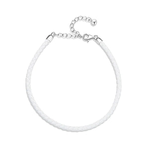 925 Sterling Silver White Leather Adjustable Charm  Bracelet