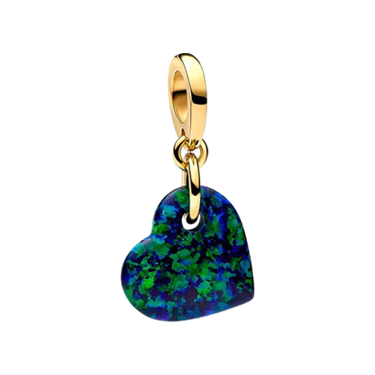 Yellow Gold Green Opalescent Heart Charm