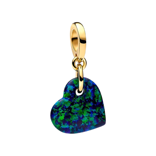 Yellow Gold Green Opalescent Heart Charm